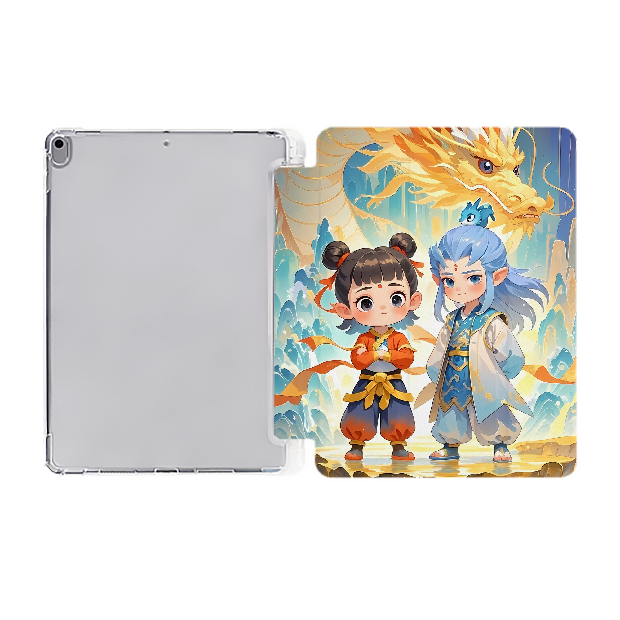 （画像用） Ne Zha 2 ナタ 魔童の大暴れ IPad ケース ペン収納付き 三つ折りスタンド PUレザー×シリコン 対応機種9.5/10.5/10.9インチ